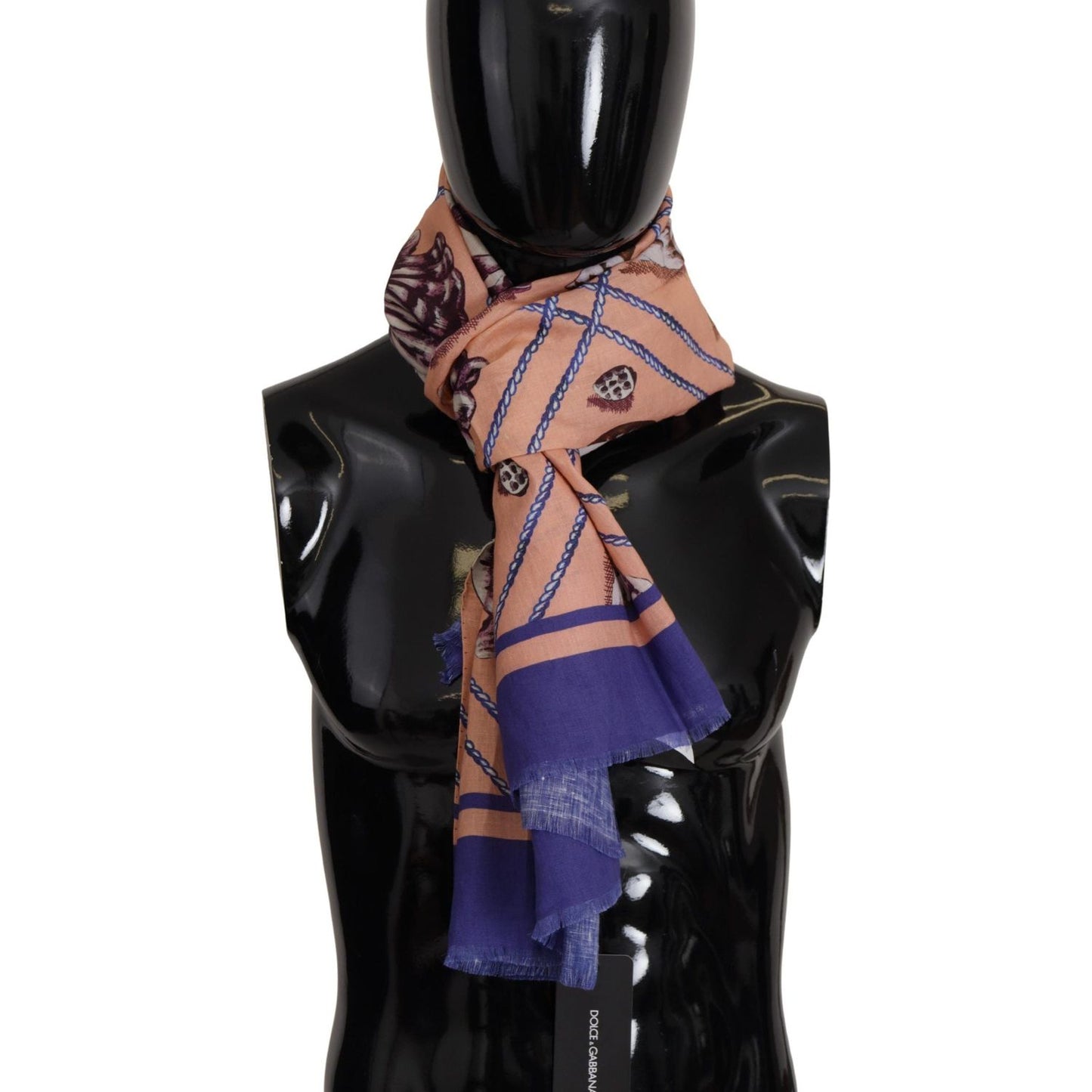 Dolce & Gabbana Blue Linen Seashell Pattern Mens Wrap Shawl Scarf Dolce & Gabbana