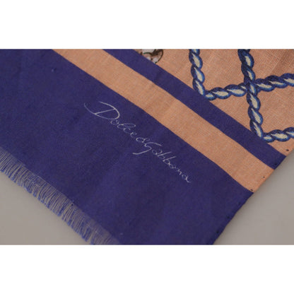 Dolce & Gabbana Blue Linen Seashell Pattern Mens Wrap Shawl Scarf Dolce & Gabbana