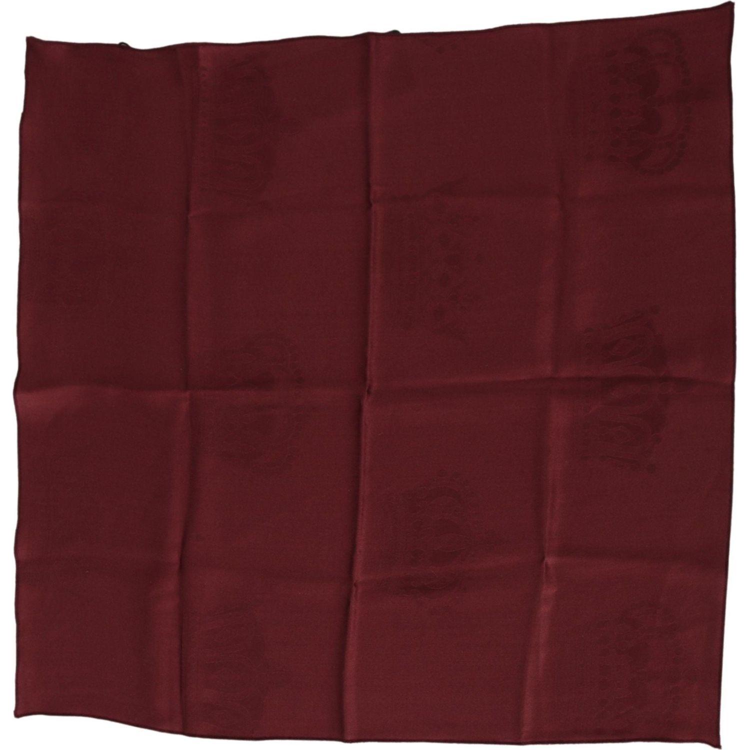 Dolce & Gabbana Maroon Silk Crown Square Wrap Handkerchief Scarf