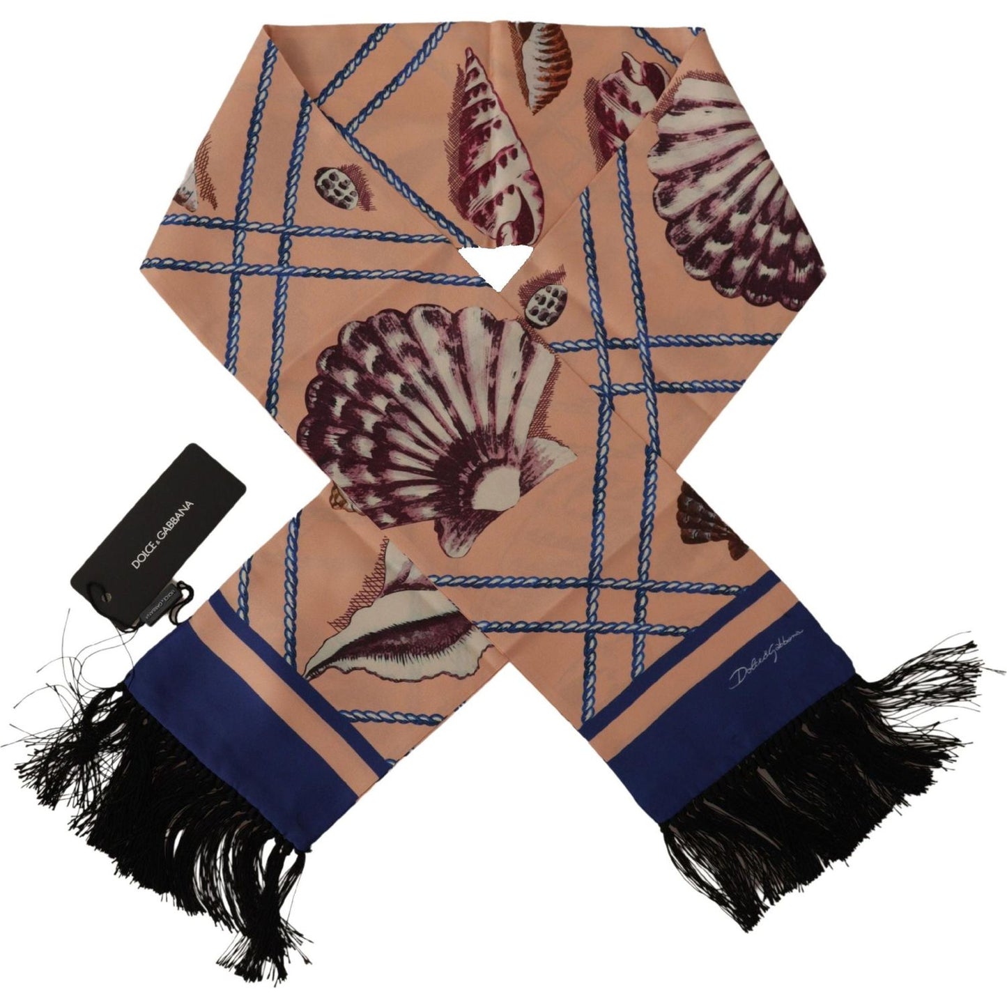 Dolce & Gabbana Multicolor Seashell Patterned DG Logo Shawl Fringe Silk Scarf Dolce & Gabbana