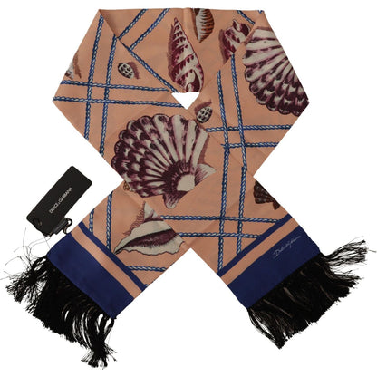 Dolce & Gabbana Multicolor Seashell Patterned DG Logo Shawl Fringe Silk Scarf Dolce & Gabbana
