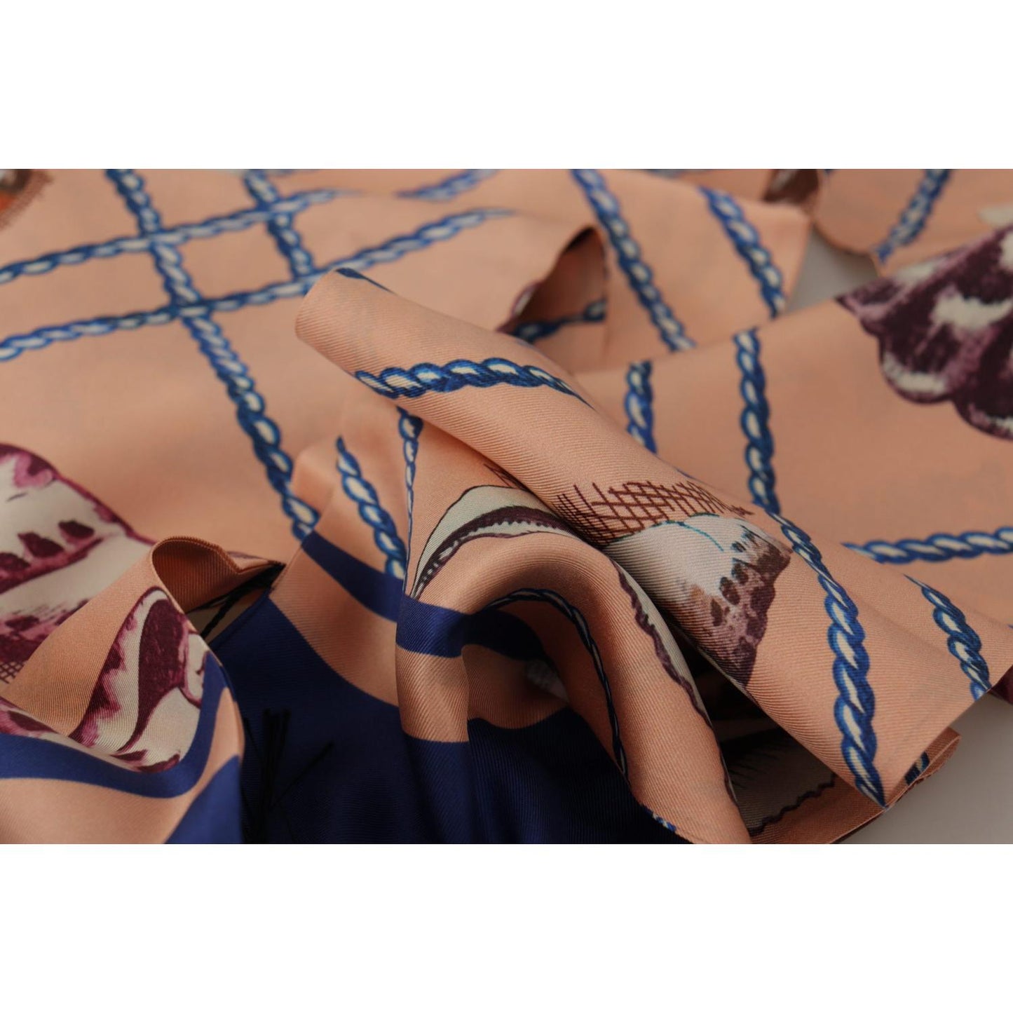 Dolce & Gabbana Multicolor Seashell Patterned DG Logo Shawl Fringe Silk Scarf Dolce & Gabbana