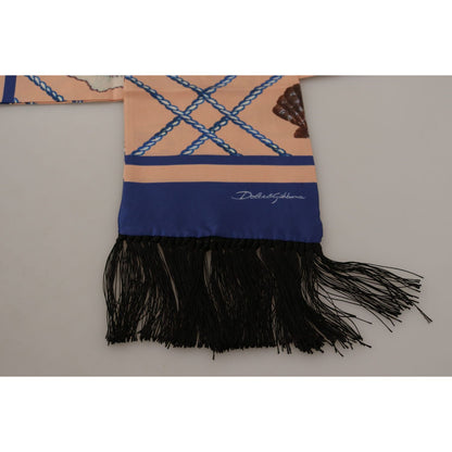 Dolce & Gabbana Multicolor Seashell Patterned DG Logo Shawl Fringe Silk Scarf Dolce & Gabbana