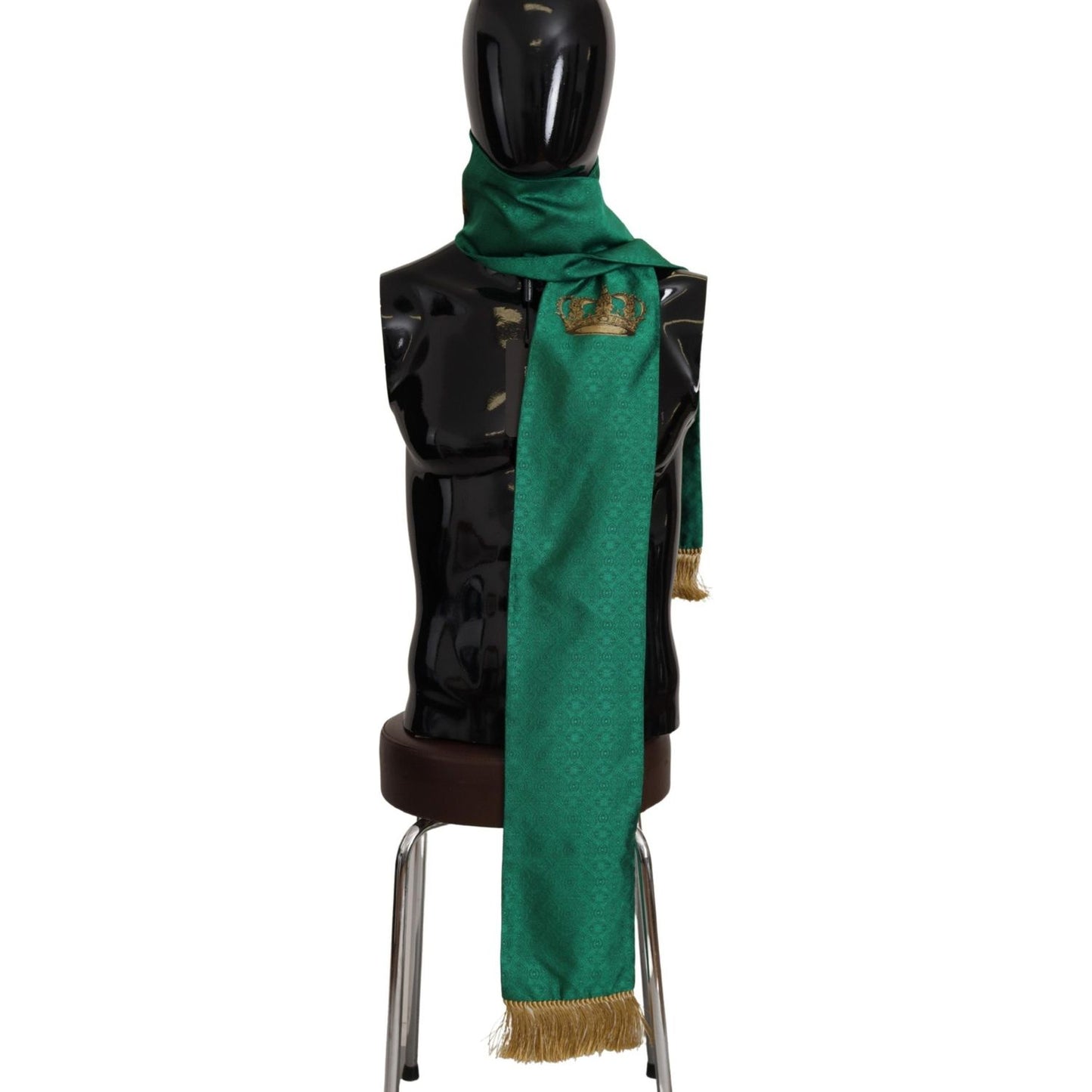 Dolce & Gabbana Green Crown Embroidered Shawl Fringe Blend Silk Dolce & Gabbana