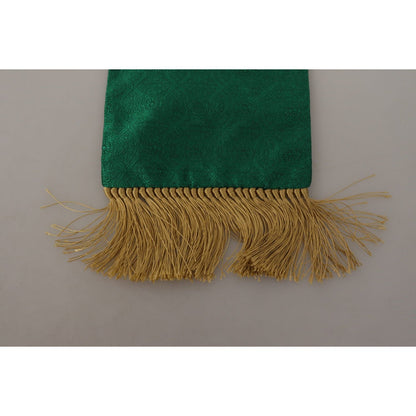 Dolce & Gabbana Green Crown Embroidered Shawl Fringe Blend Silk Dolce & Gabbana