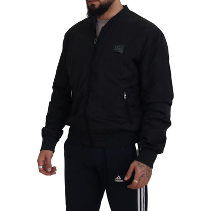 Dolce & Gabbana Black Nylon Logo Bomber Zipper Jacket Dolce & Gabbana