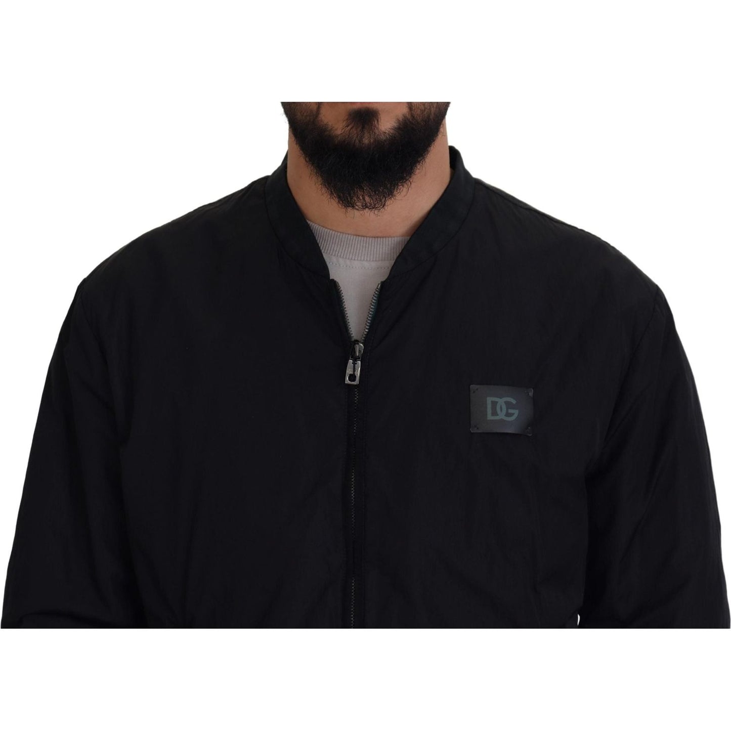 Dolce & Gabbana Black Nylon Logo Bomber Zipper Jacket Dolce & Gabbana