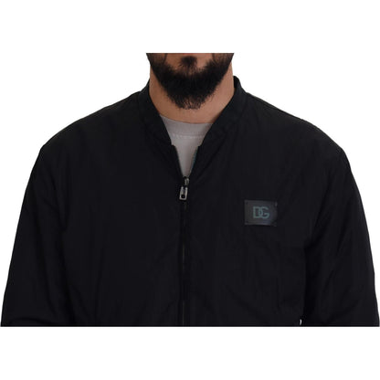 Dolce & Gabbana Black Nylon Logo Bomber Zipper Jacket Dolce & Gabbana