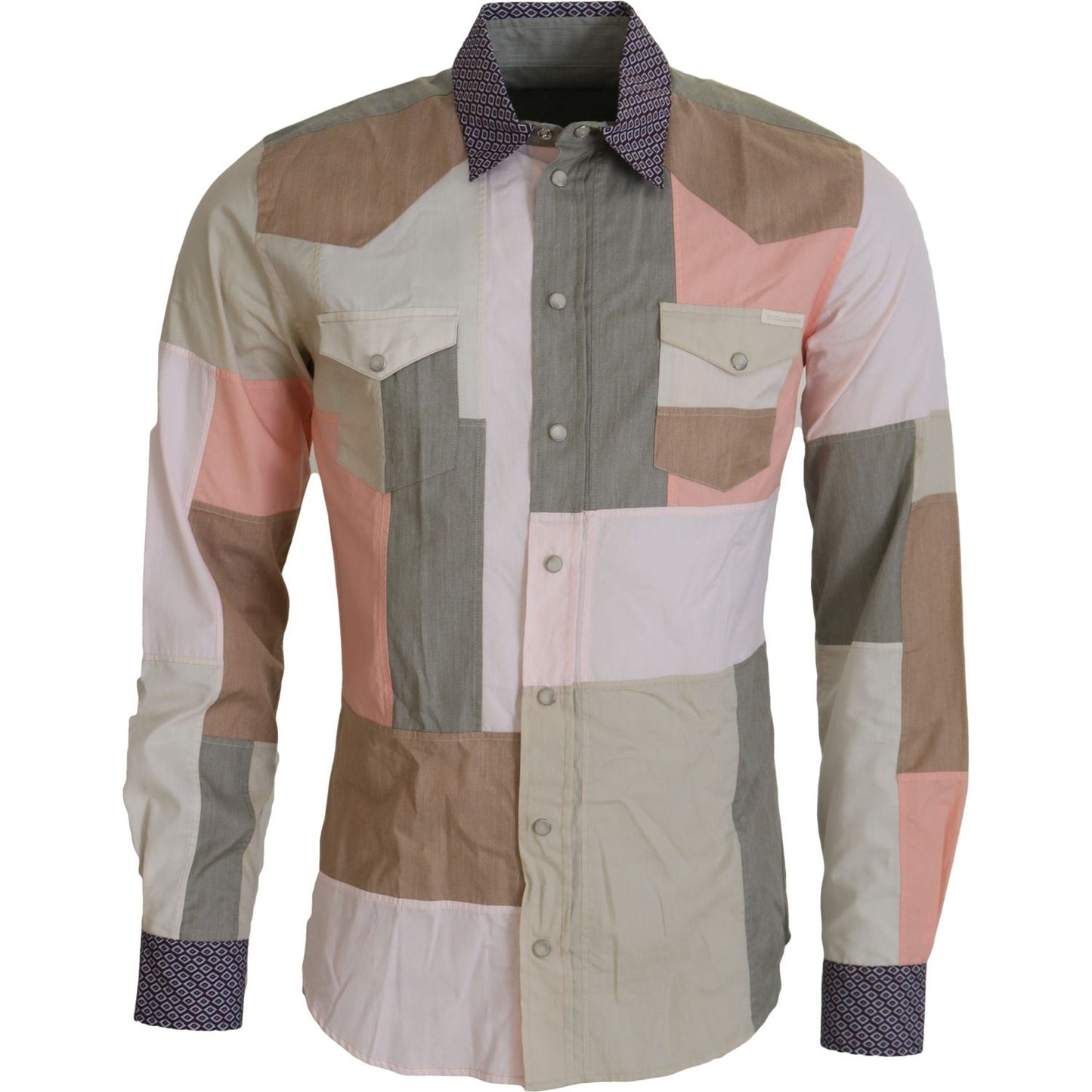 Dolce & Gabbana Multicolor Cotton Patchwork Slim Shirt Dolce & Gabbana