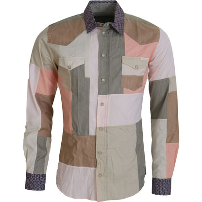 Dolce & Gabbana Multicolor Cotton Patchwork Slim Shirt Dolce & Gabbana