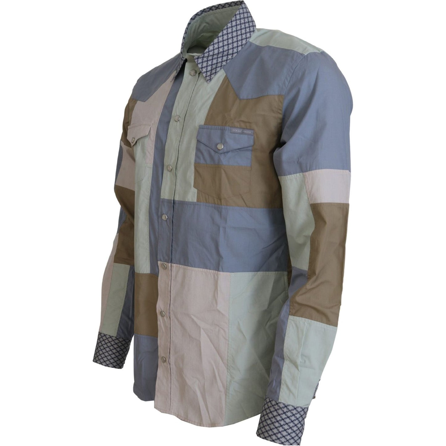 Dolce & Gabbana Multicolor Cotton Patchwork Slim Shirt Dolce & Gabbana