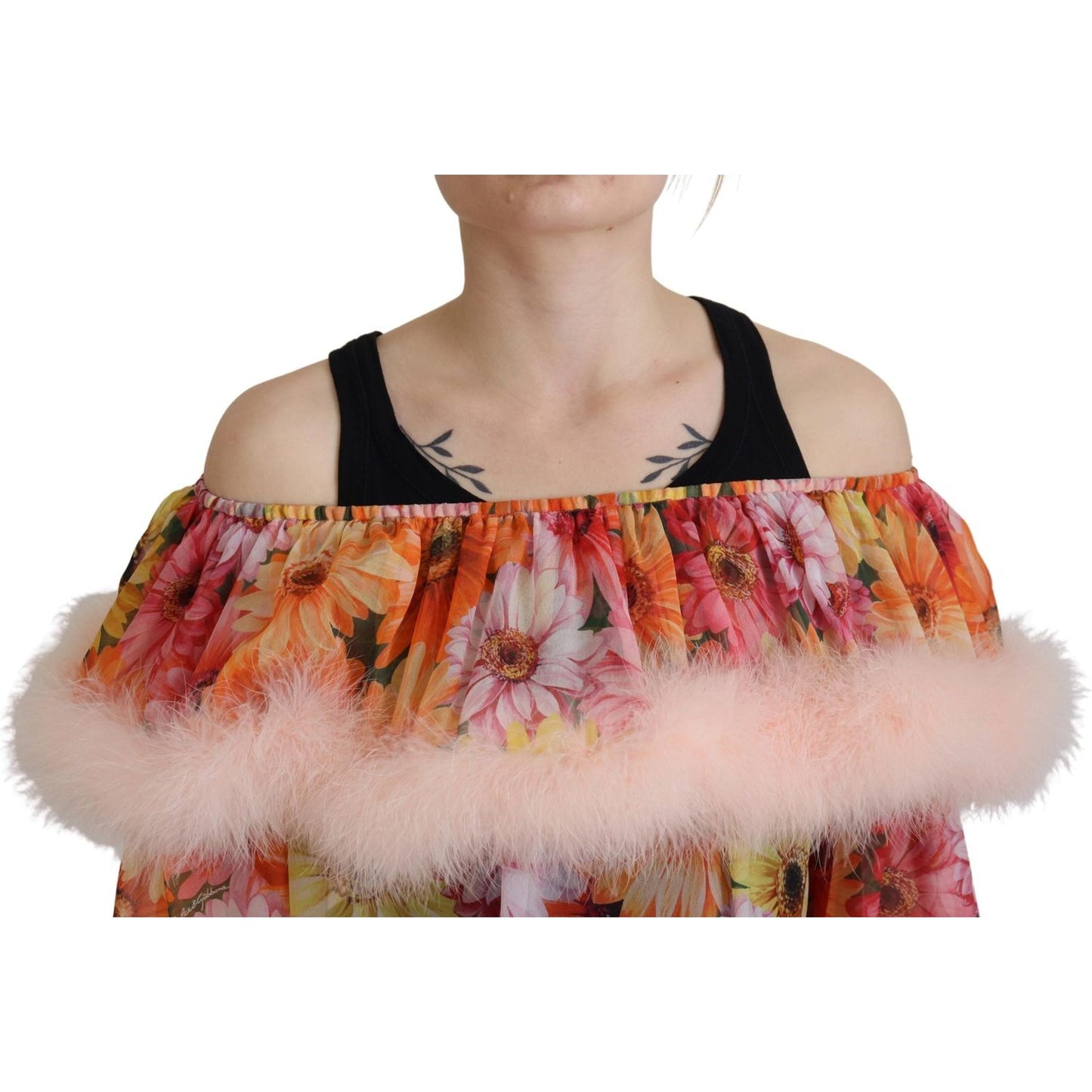 Dolce & Gabbana Multicolor Floral Fur Shearling Blouse Top Dolce & Gabbana