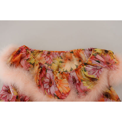 Dolce & Gabbana Multicolor Floral Fur Shearling Blouse Top Dolce & Gabbana