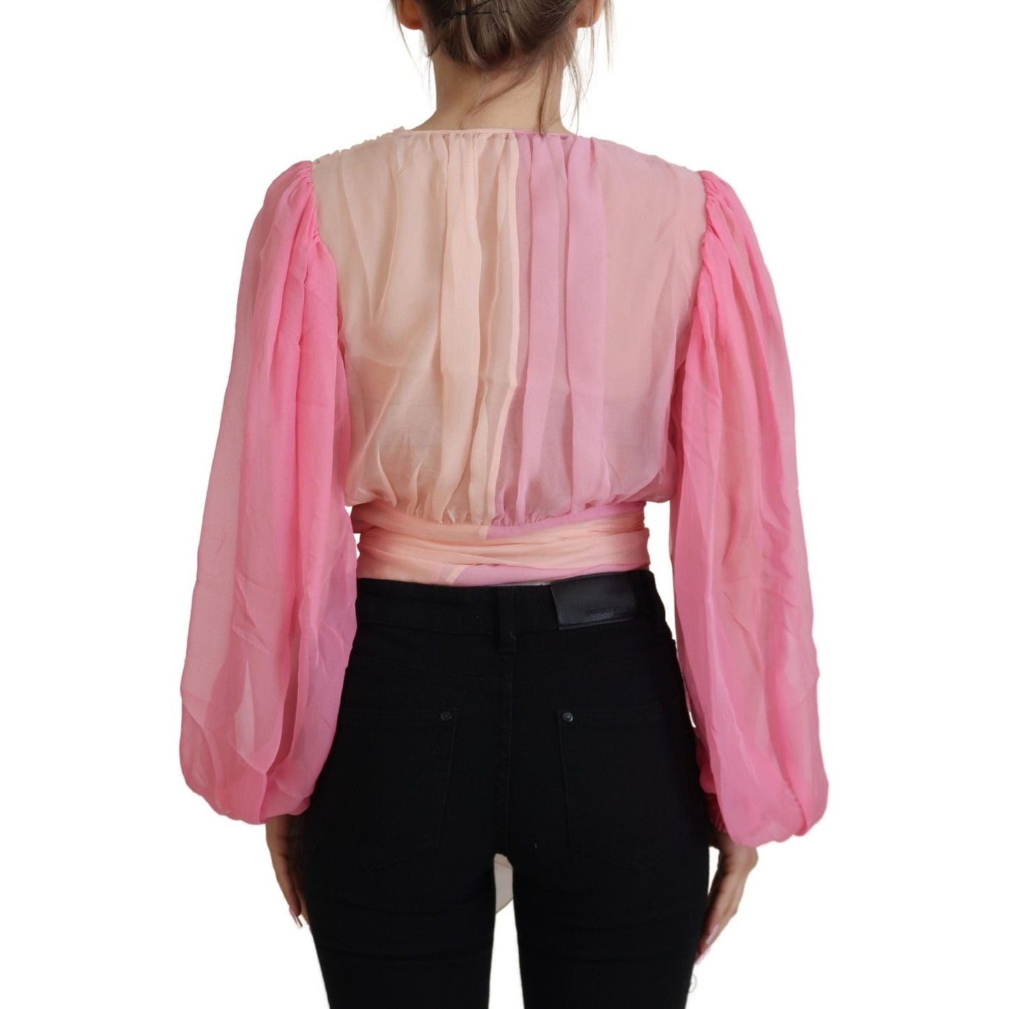 Dolce & Gabbana Pink Silk Wrap Long Sleeves Blouse Top Dolce & Gabbana