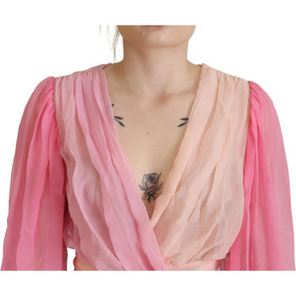 Dolce & Gabbana Pink Silk Wrap Long Sleeves Blouse Top Dolce & Gabbana