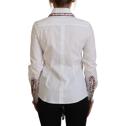 Dolce & Gabbana White Lace Long Sleeves Ruffle Collar Top Dolce & Gabbana