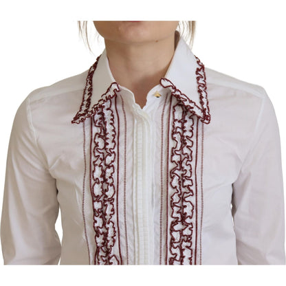 Dolce & Gabbana White Lace Long Sleeves Ruffle Collar Top Dolce & Gabbana