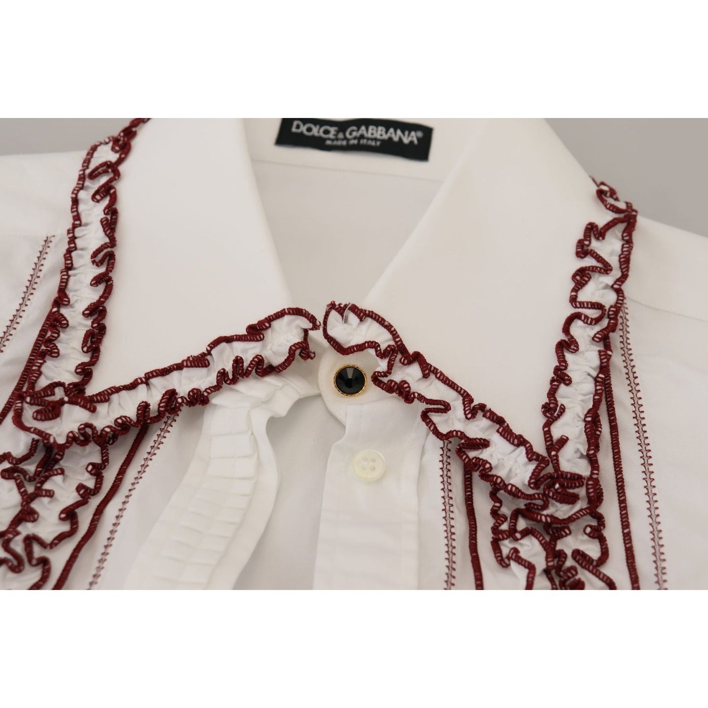 Dolce & Gabbana White Lace Long Sleeves Ruffle Collar Top Dolce & Gabbana