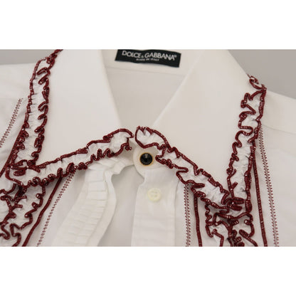 Dolce & Gabbana White Lace Long Sleeves Ruffle Collar Top Dolce & Gabbana