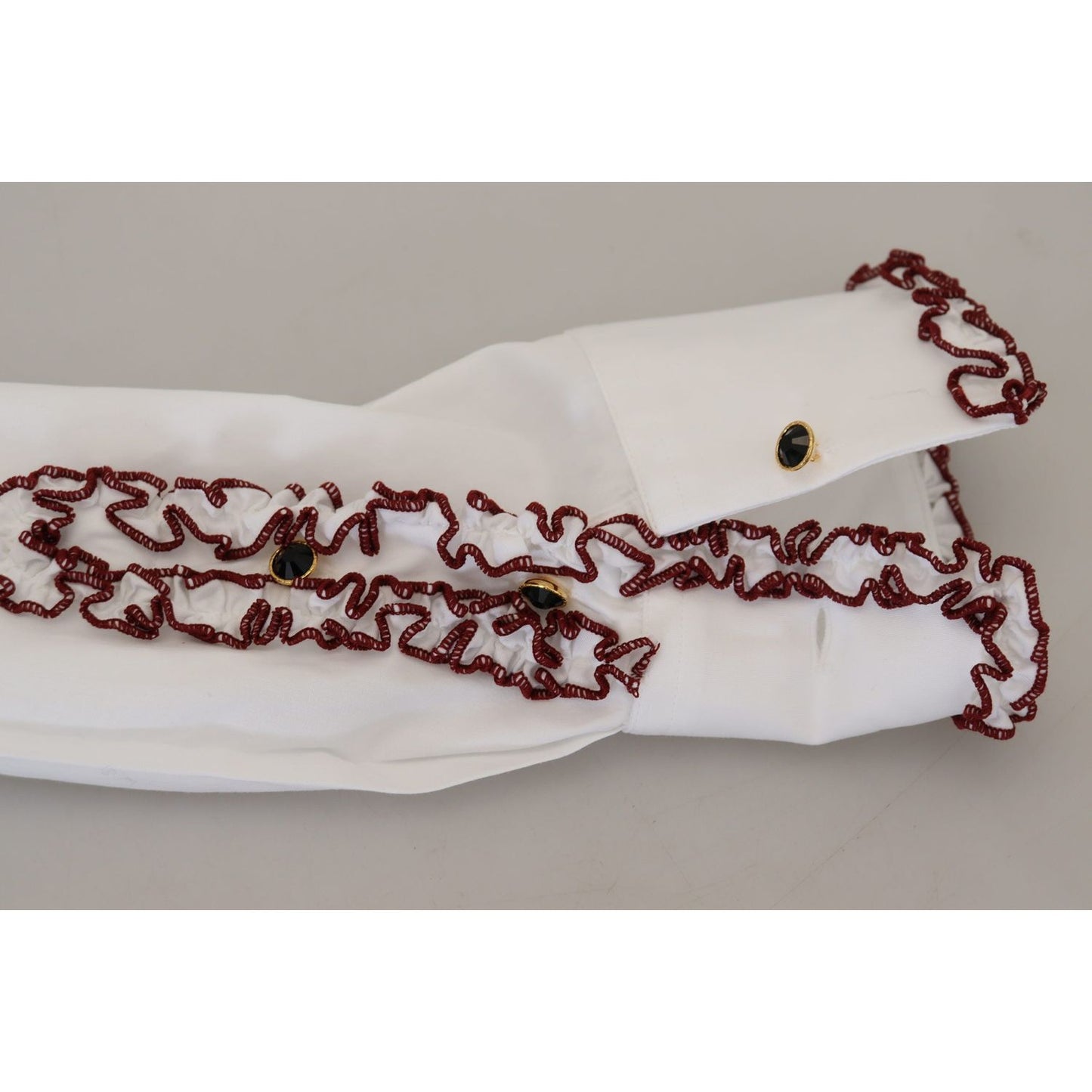 Dolce & Gabbana White Lace Long Sleeves Ruffle Collar Top Dolce & Gabbana