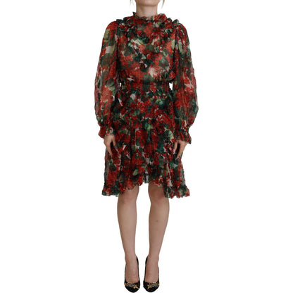 Dolce & Gabbana Multicolor Geranium A-line Knee Length Dress Dolce & Gabbana