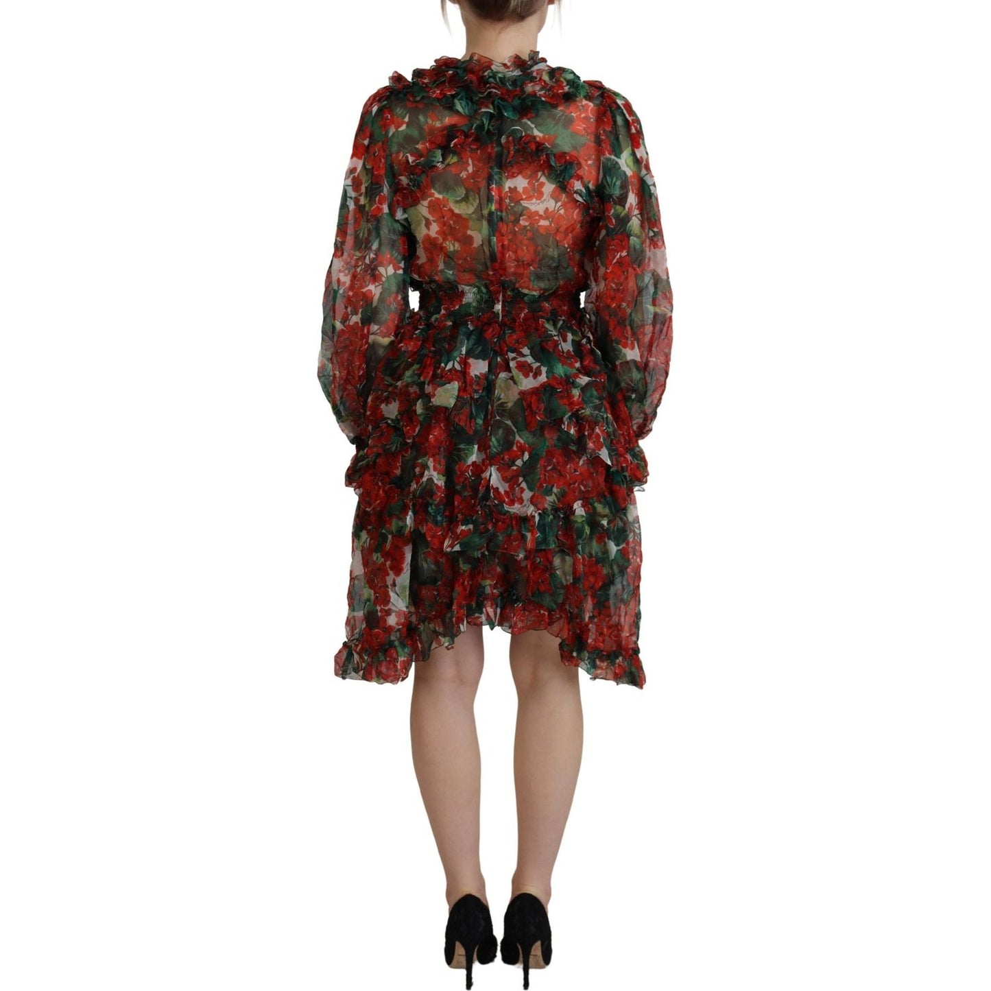 Dolce & Gabbana Multicolor Geranium A-line Knee Length Dress Dolce & Gabbana