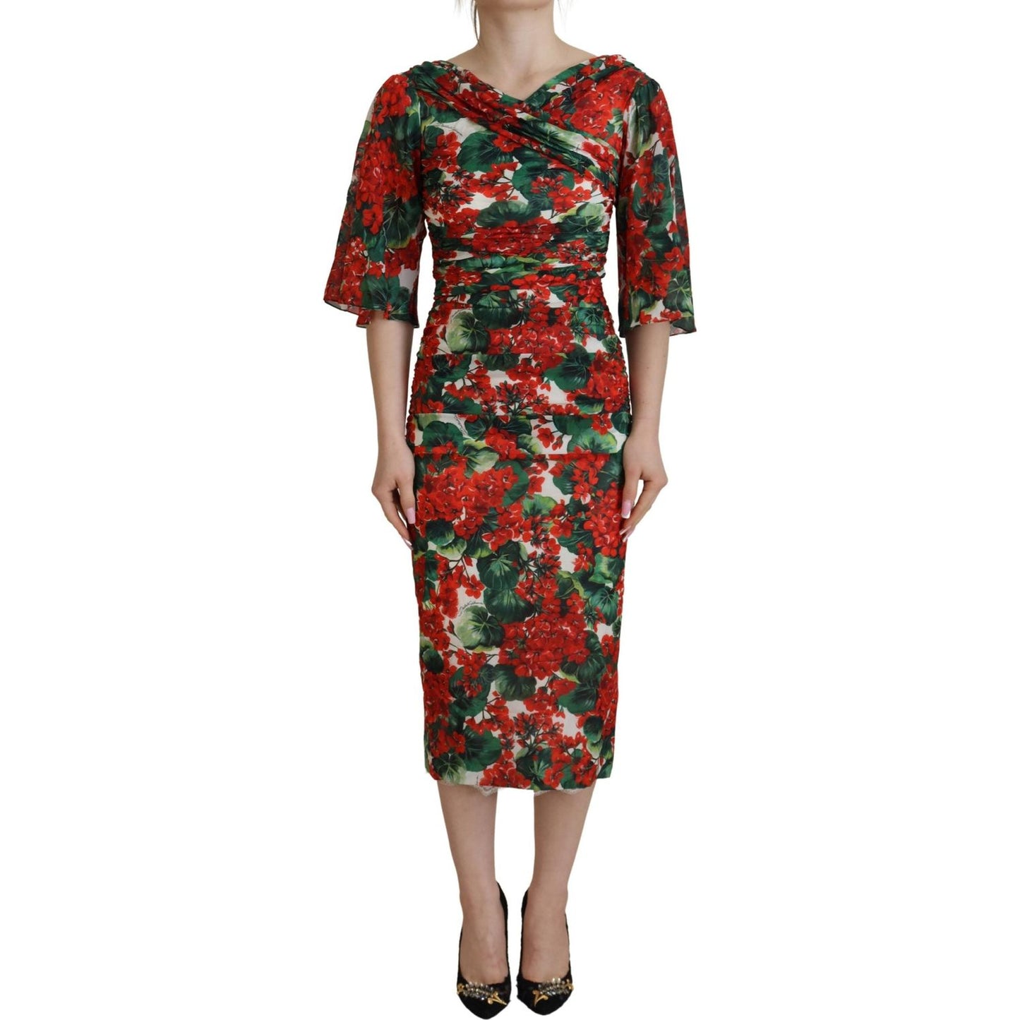 Dolce & Gabbana Multicolor Geranium Silk Sheath Midi Dress Dolce & Gabbana