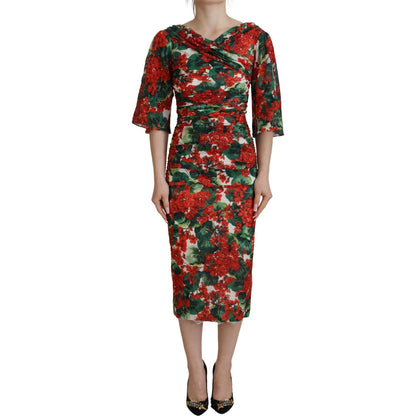 Dolce & Gabbana Multicolor Geranium Silk Sheath Midi Dress Dolce & Gabbana