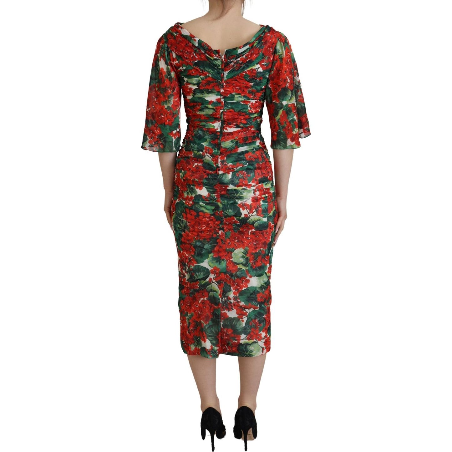Dolce & Gabbana Multicolor Geranium Silk Sheath Midi Dress Dolce & Gabbana