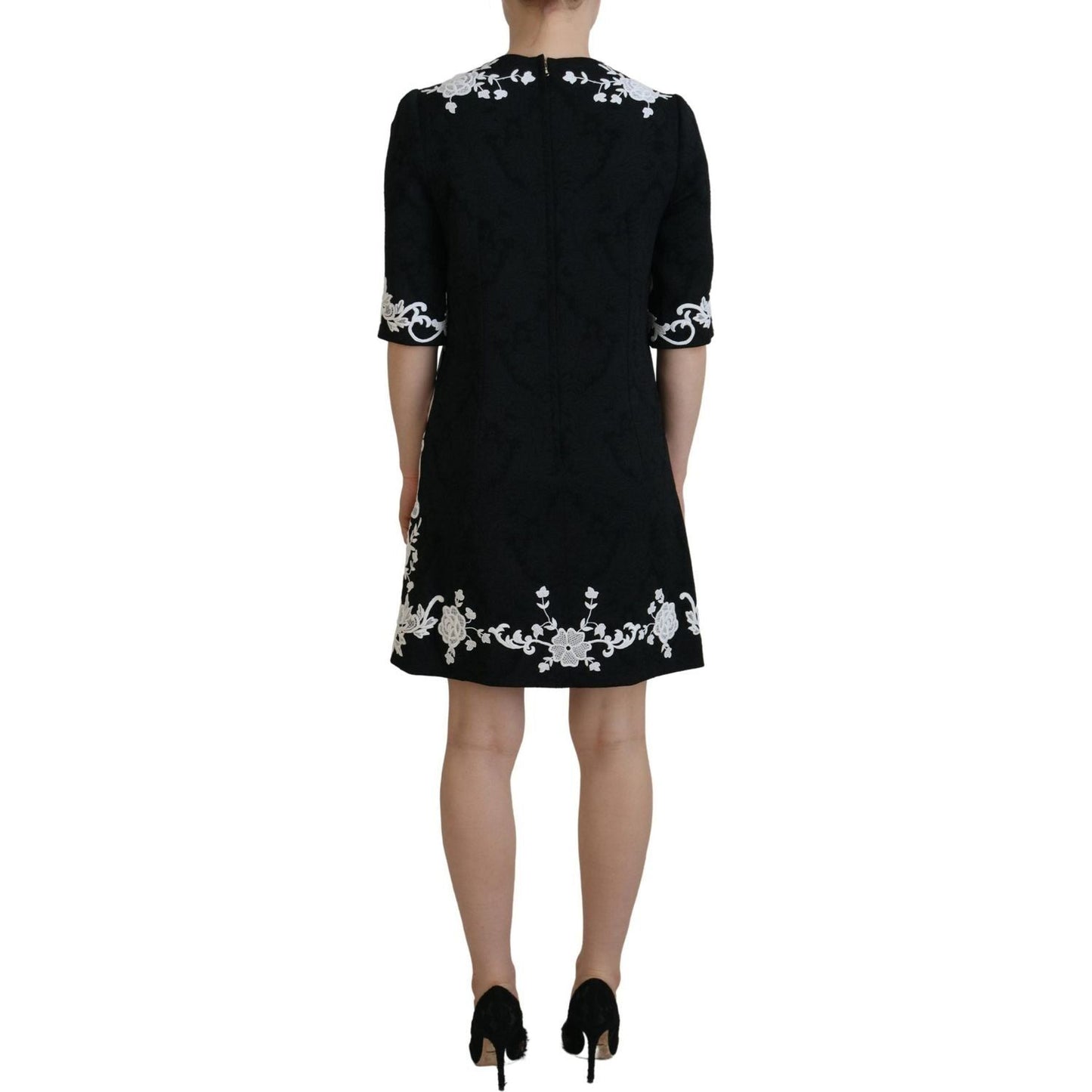 Dolce & Gabbana Black Lace Trim Half Sleeves A-line Dress Dolce & Gabbana