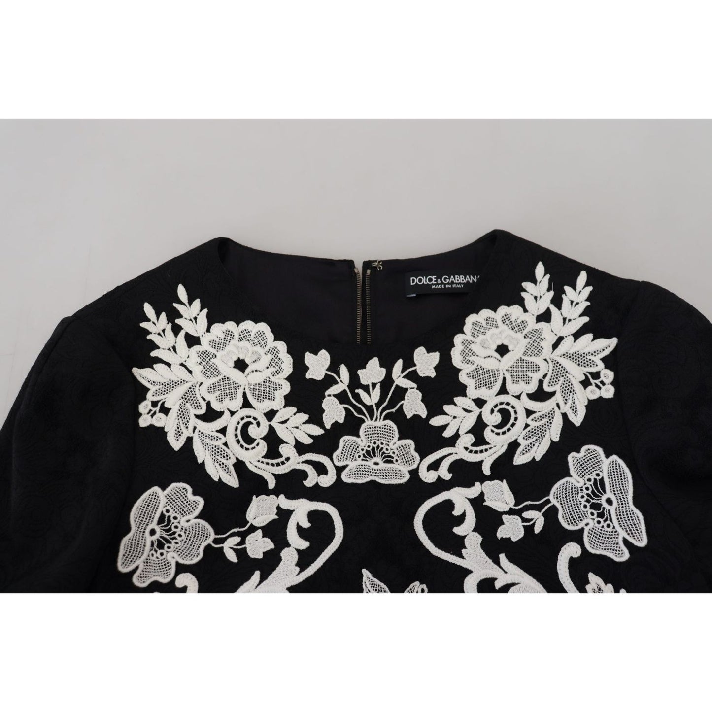 Dolce & Gabbana Black Lace Trim Half Sleeves A-line Dress Dolce & Gabbana