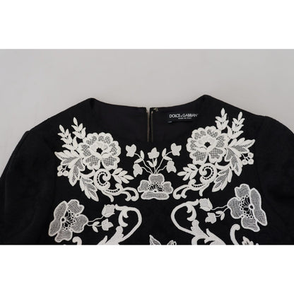 Dolce & Gabbana Black Lace Trim Half Sleeves A-line Dress Dolce & Gabbana