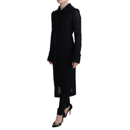 Dolce & Gabbana Black Button Down Long Blazer Cotton Jacket