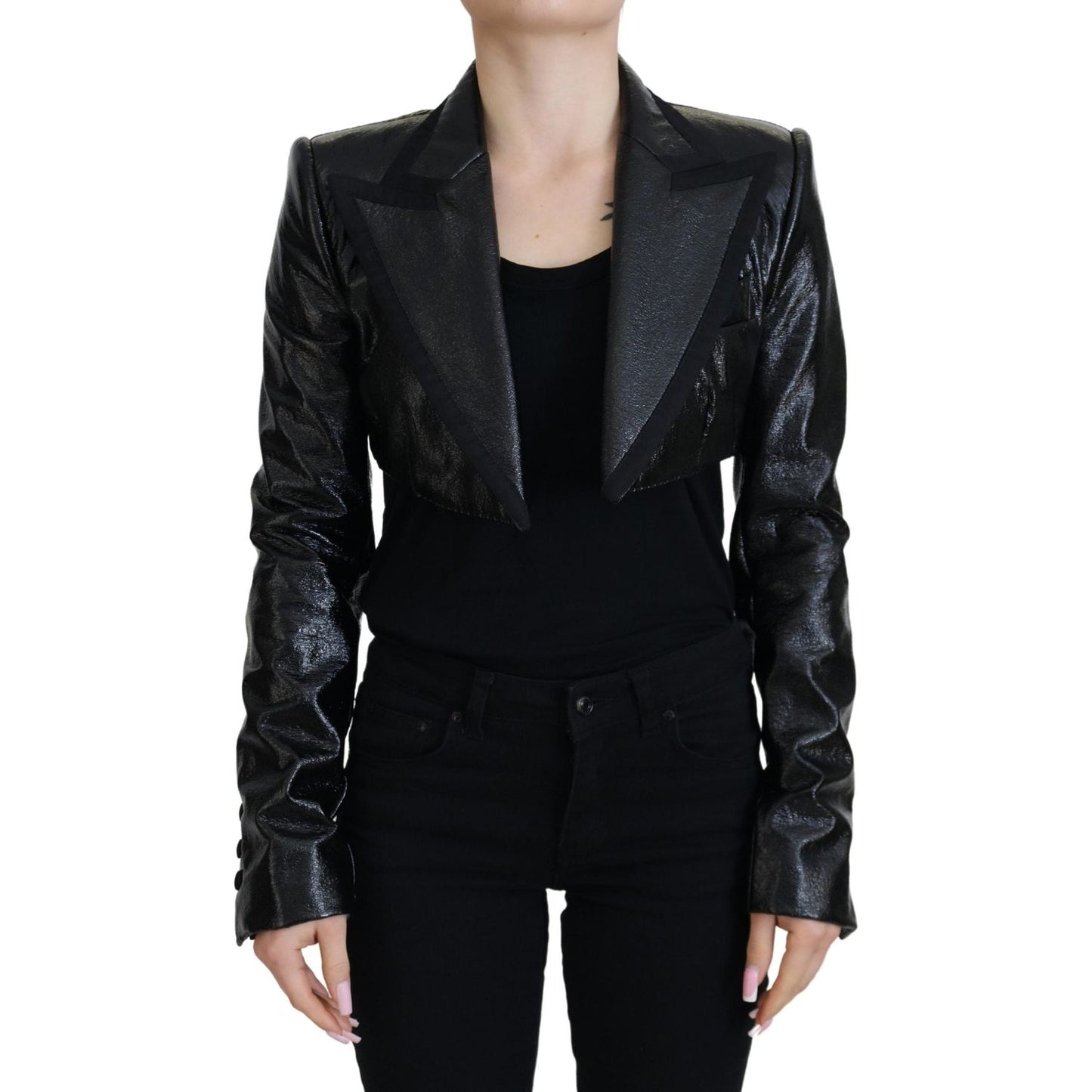 Dolce & Gabbana Black Long Sleeves Crop Blazer Cotton Jacket Dolce & Gabbana