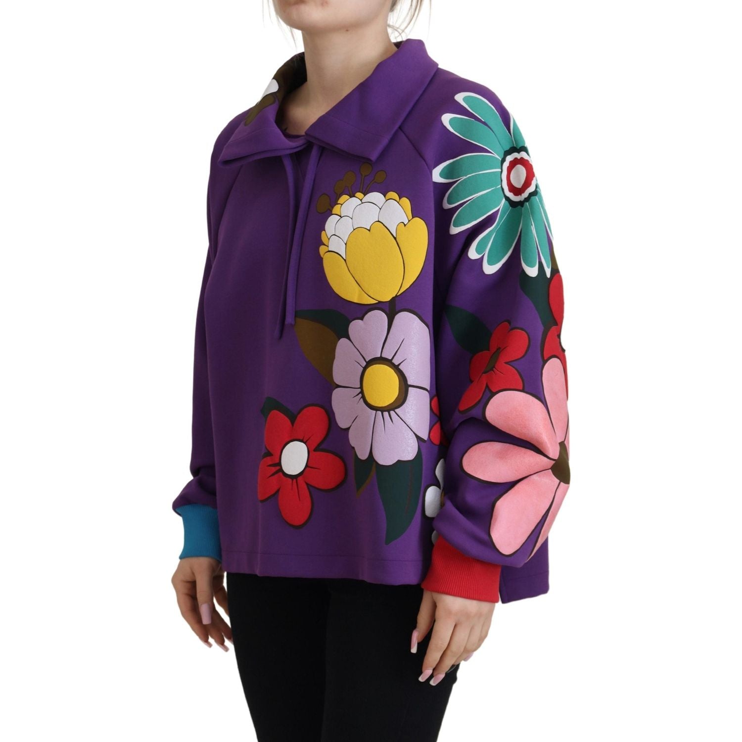Dolce & Gabbana Purple Floral Print Pullover  Cotton Sweater