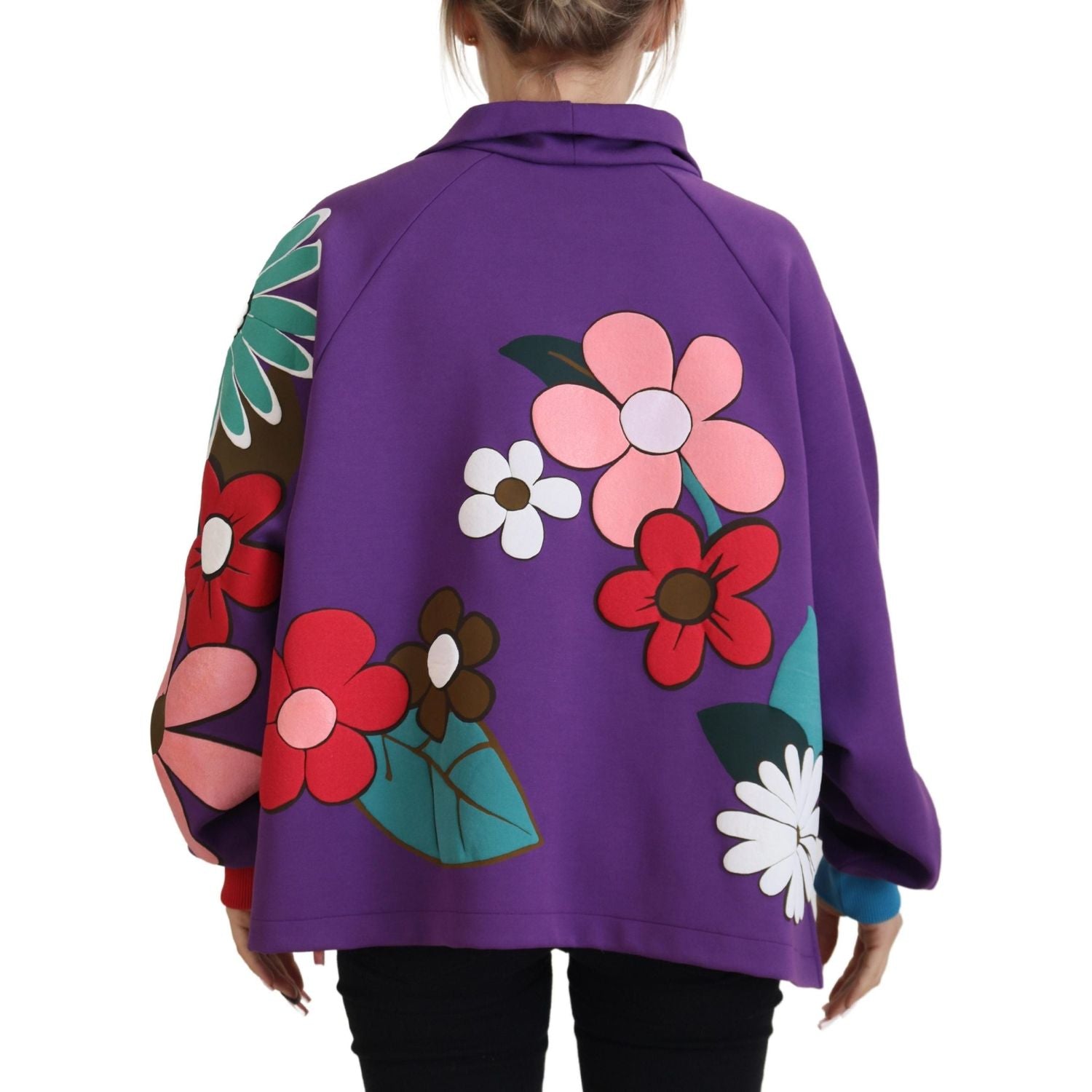 Dolce & Gabbana Purple Floral Print Pullover  Cotton Sweater