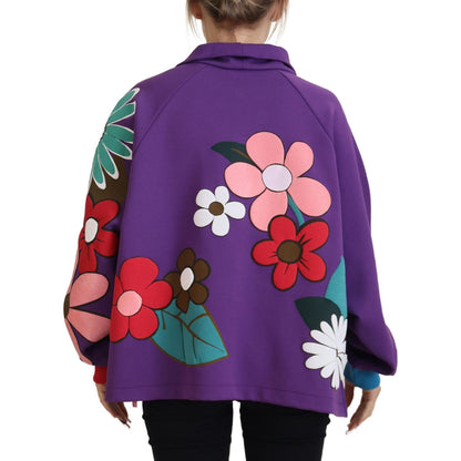 Dolce & Gabbana Purple Floral Print Pullover Cotton Sweater Dolce & Gabbana