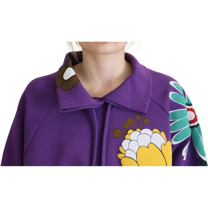 Dolce & Gabbana Purple Floral Print Pullover Cotton Sweater Dolce & Gabbana