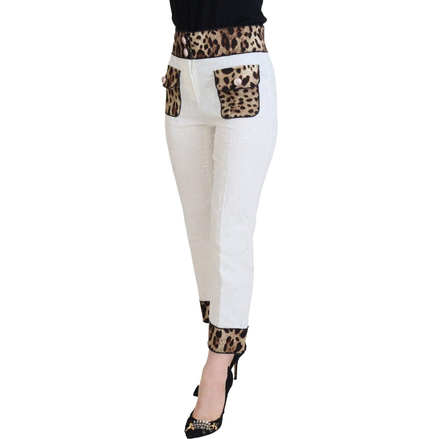 Dolce & Gabbana White Leopard Print High Waist Pants Dolce & Gabbana