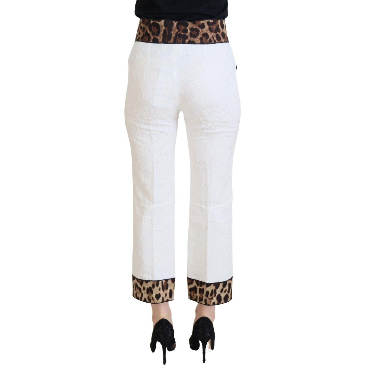 Dolce & Gabbana White Leopard Print High Waist Pants Dolce & Gabbana