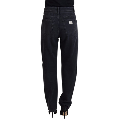 Dolce & Gabbana Black Cotton Tattered High Waist Denim Jeans Dolce & Gabbana