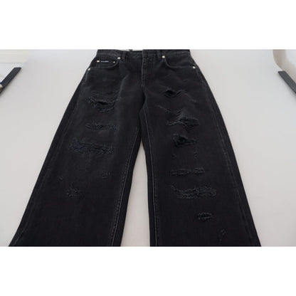 Dolce & Gabbana Black Cotton Tattered High Waist Denim Jeans Dolce & Gabbana