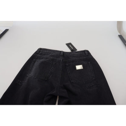 Dolce & Gabbana Black Cotton Tattered High Waist Denim Jeans Dolce & Gabbana