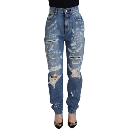 Dolce & Gabbana Blue Washed Cotton Tattered Denim Jeans Dolce & Gabbana