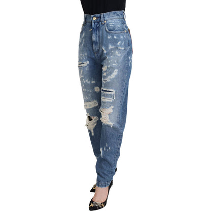 Dolce & Gabbana Blue Washed Cotton Tattered Denim Jeans Dolce & Gabbana