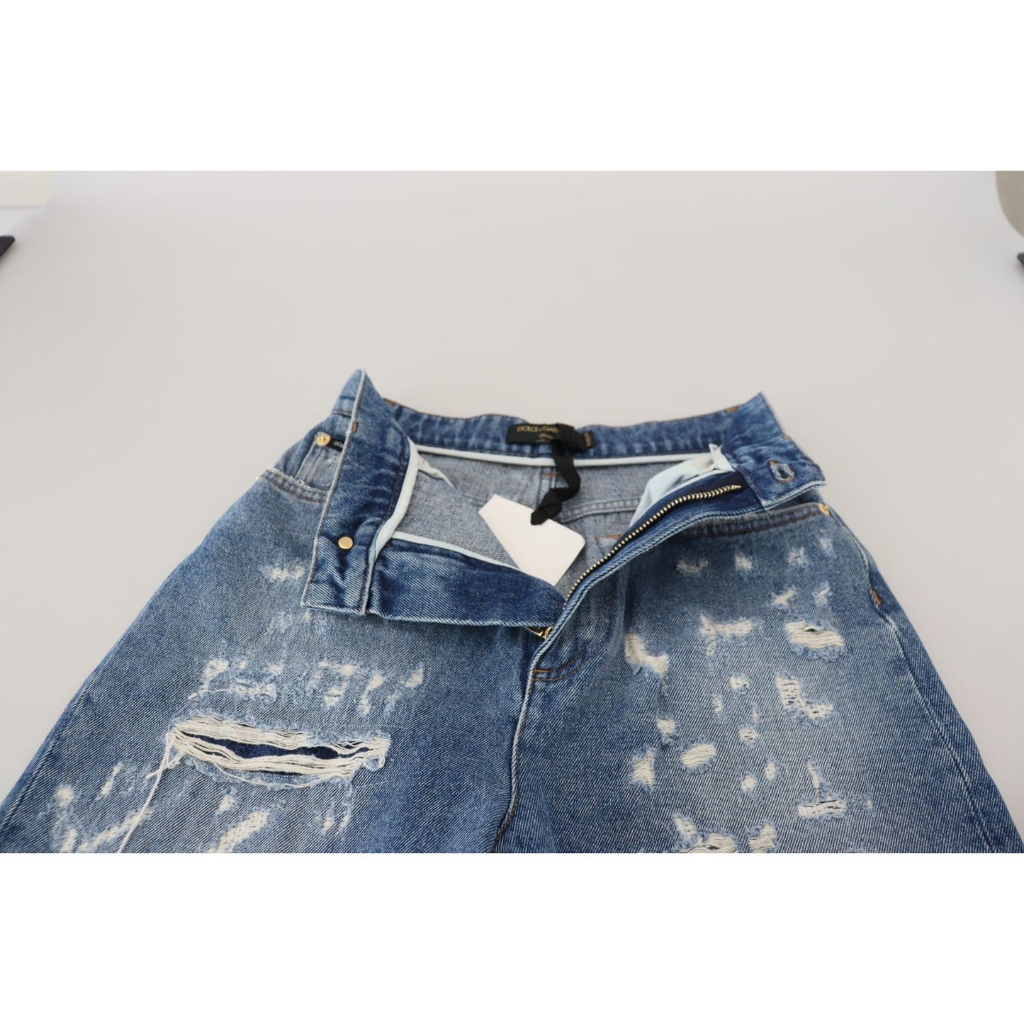 Dolce & Gabbana Blue Washed Cotton Tattered Denim Jeans Dolce & Gabbana