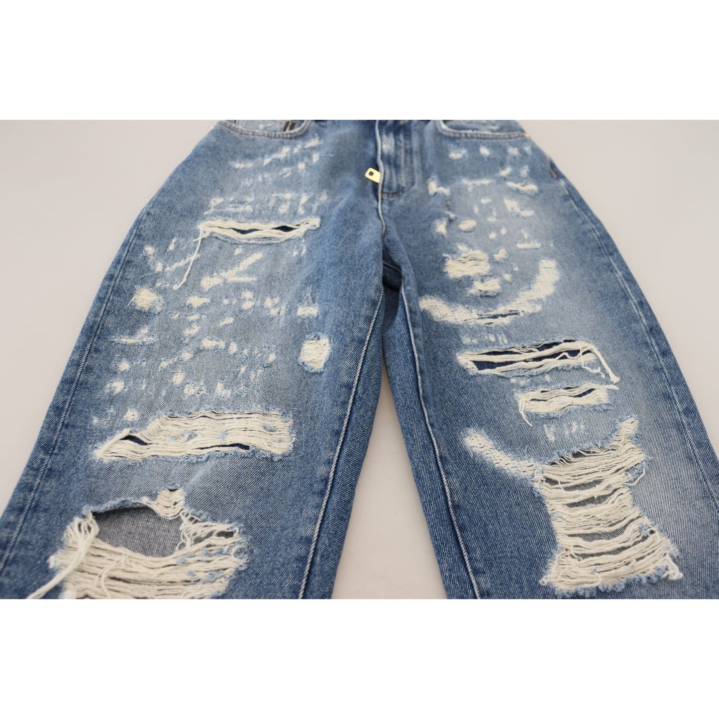 Dolce & Gabbana Blue Washed Cotton Tattered Denim Jeans Dolce & Gabbana