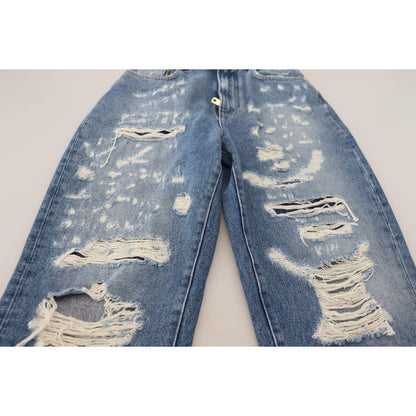 Dolce & Gabbana Blue Washed Cotton Tattered Denim Jeans Dolce & Gabbana