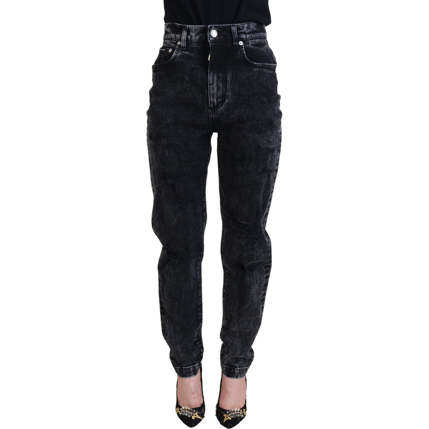 Dolce & Gabbana Black Washed Cotton High Waist Denim Jeans Dolce & Gabbana