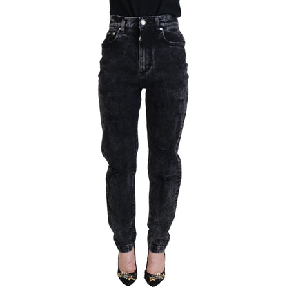 Dolce & Gabbana Black Washed Cotton High Waist Denim Jeans Dolce & Gabbana